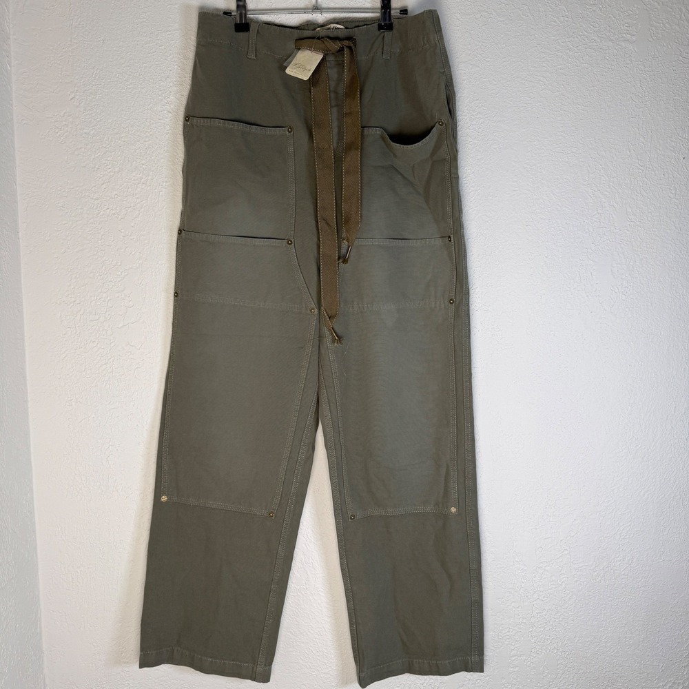 NEW $148 Free People Women's M Laurel Oak Army Pants Green Wide Leg Belted Boho